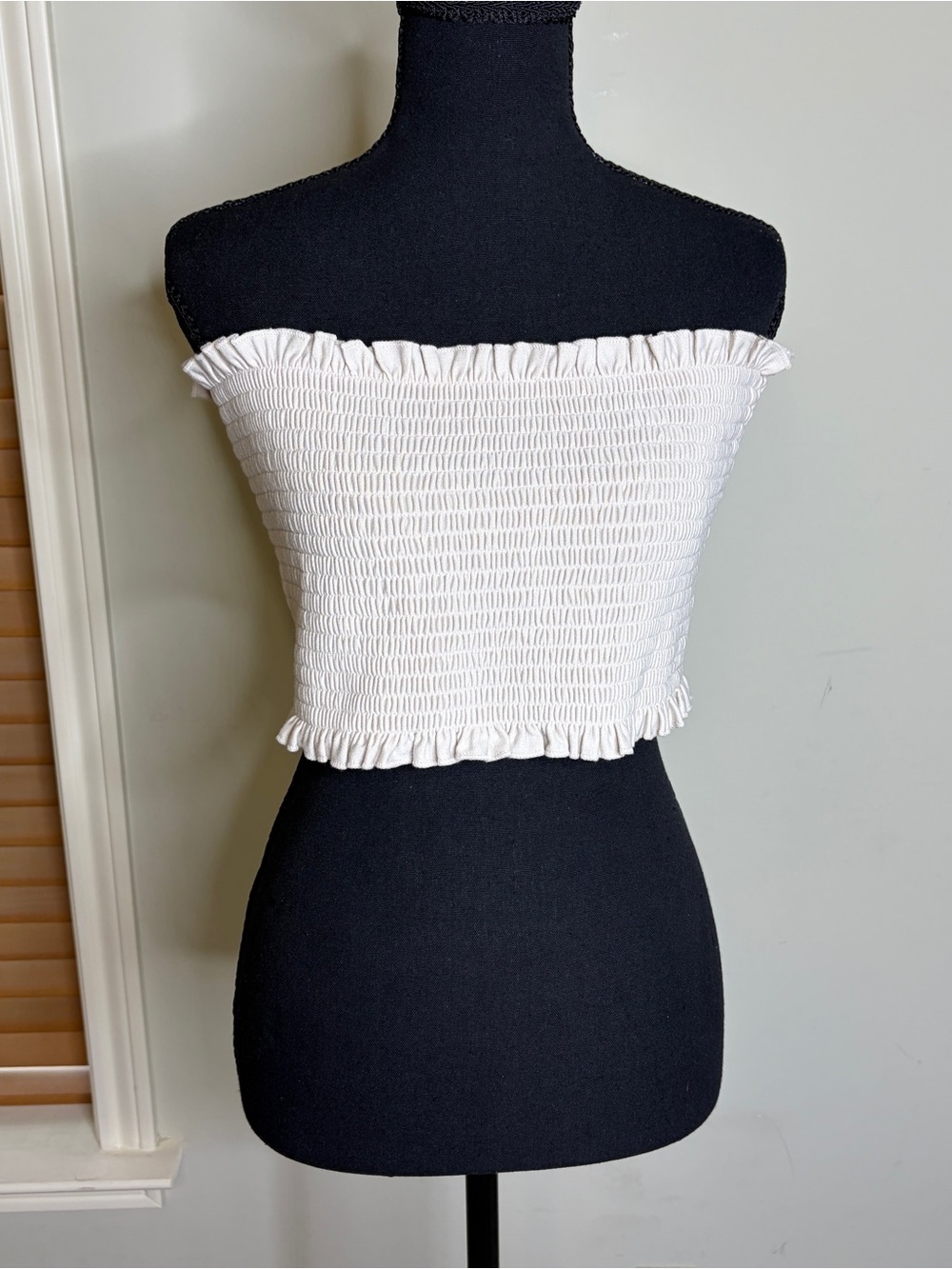 Beige Smocked Strapless Tube Top Zenana 2X